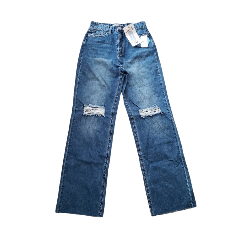 90's Wide Leg Full Length Jeans YMI Women's Size 27 NWT Y2k Distressed Blue